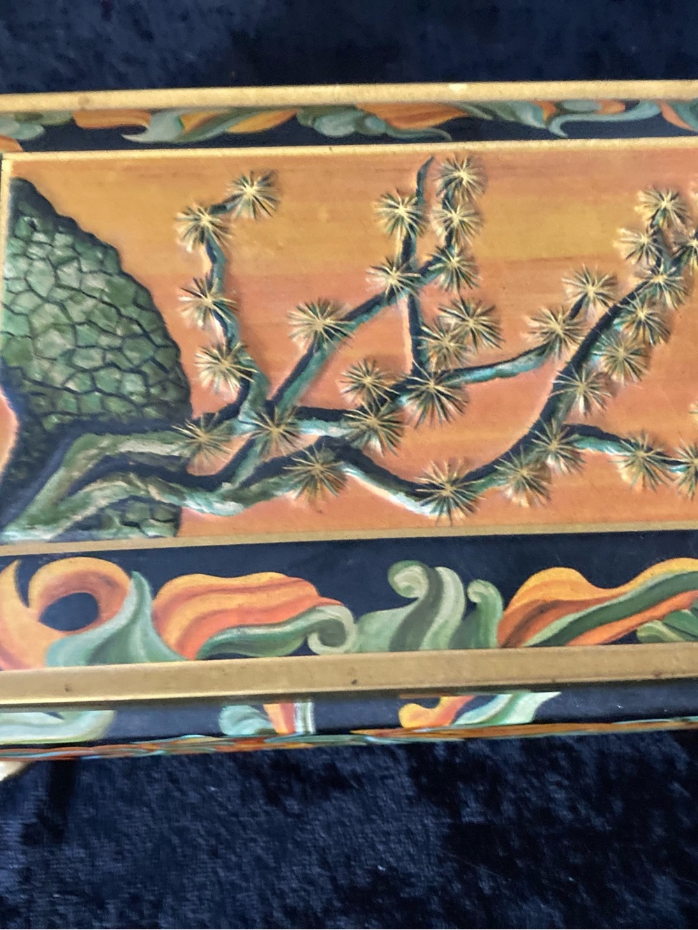 Western Germany Fricke & Nacke Hand-Painted Mavis Tin Home Art Trinket Box MCM - Picture 2 of 9